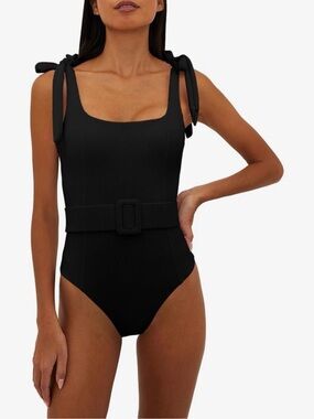 Amazon Saodimallsu Black Belted One-Piece Tie-Shoulder Swimsuit - size XL